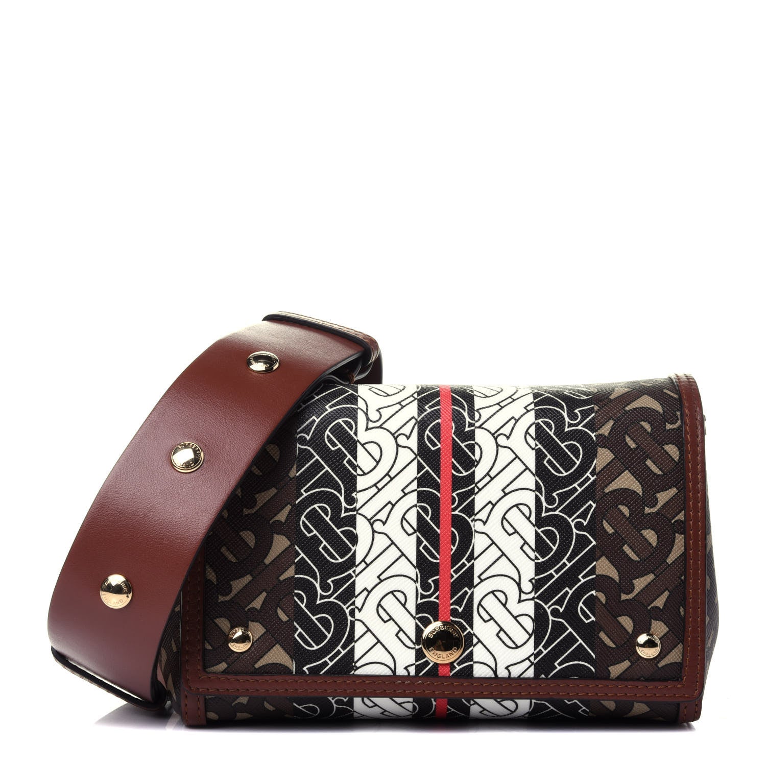 Burberry E-Canvas Monogram Stripe Hackberry Crossbody Bag Bridle Brown 1 of 4