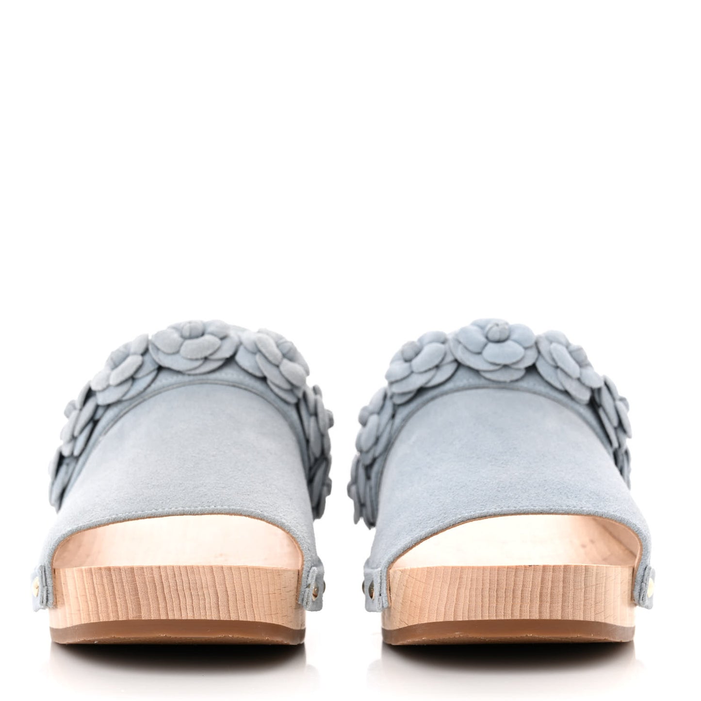 Suede Calfskin Camellia Mules 38 Light Blue