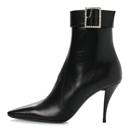 Saint Laurent Goatskin Crystal Buckle Claude 90 Ankle Booties 37.5 Black 1 of 14