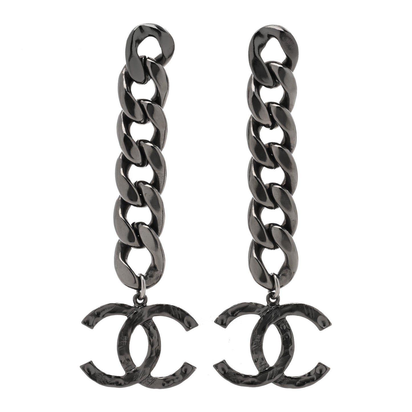 Metal CC Pick Drop Earrings Ruthenium