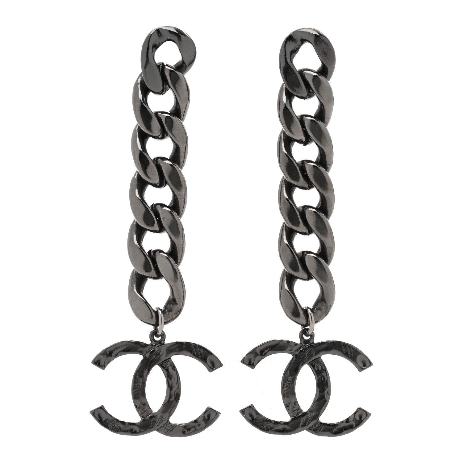 Chanel Metal CC Pick Drop Earrings Ruthenium 1 of 4