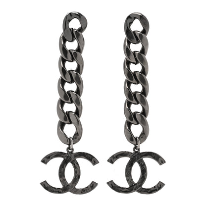 Chanel Metal CC Pick Drop Earrings Ruthenium 1 of 4