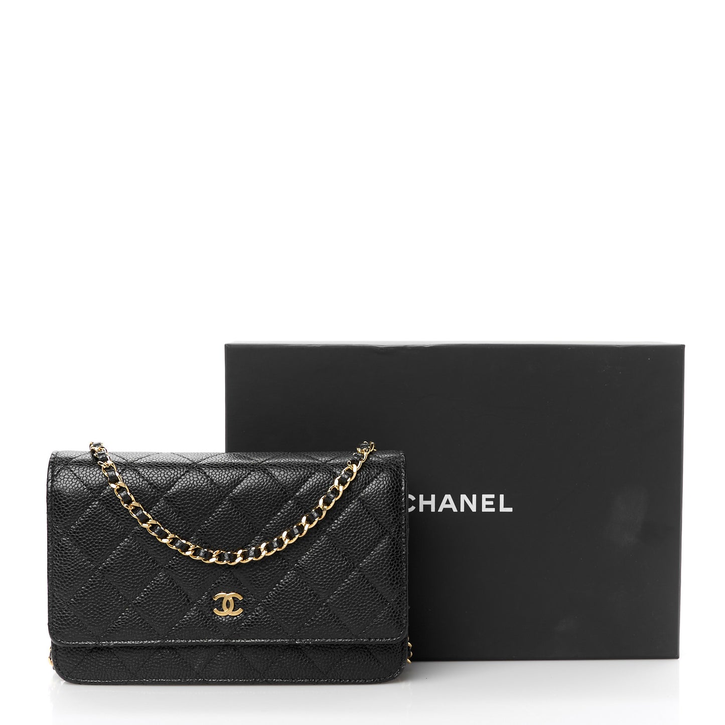Caviar Quilted Wallet on Chain WOC Black