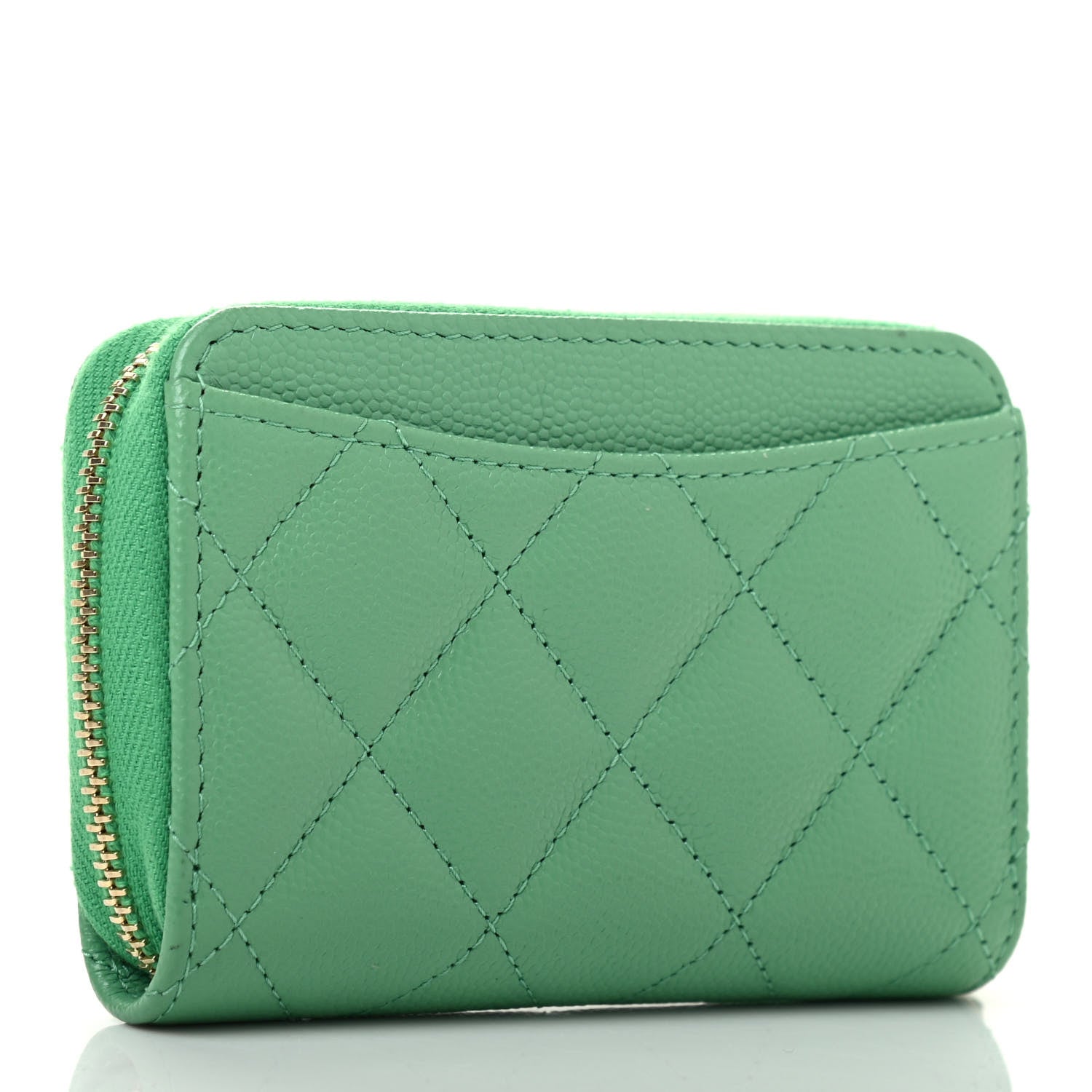 Chanel Caviar Quilted Zip Around Coin Purse Wallet Light Green 3 of 7