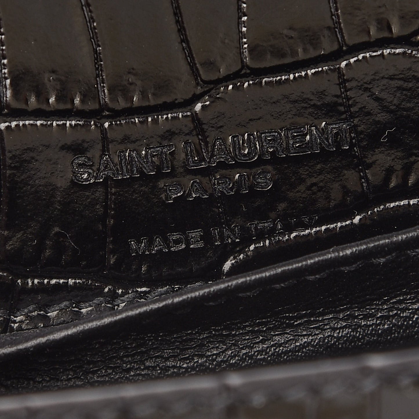 Calfskin Crocodile Embossed Monogram Kate Belt Bag Black