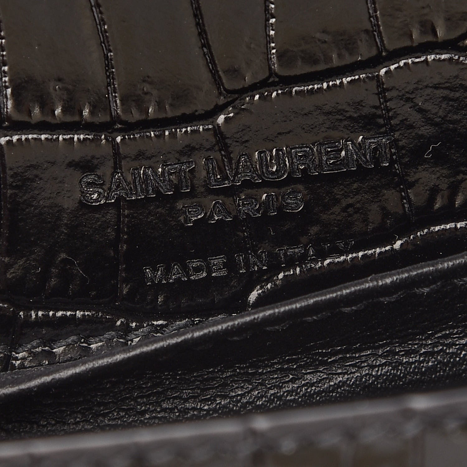 Saint Laurent Calfskin Crocodile Embossed Monogram Kate Belt Bag Black 6 of 8