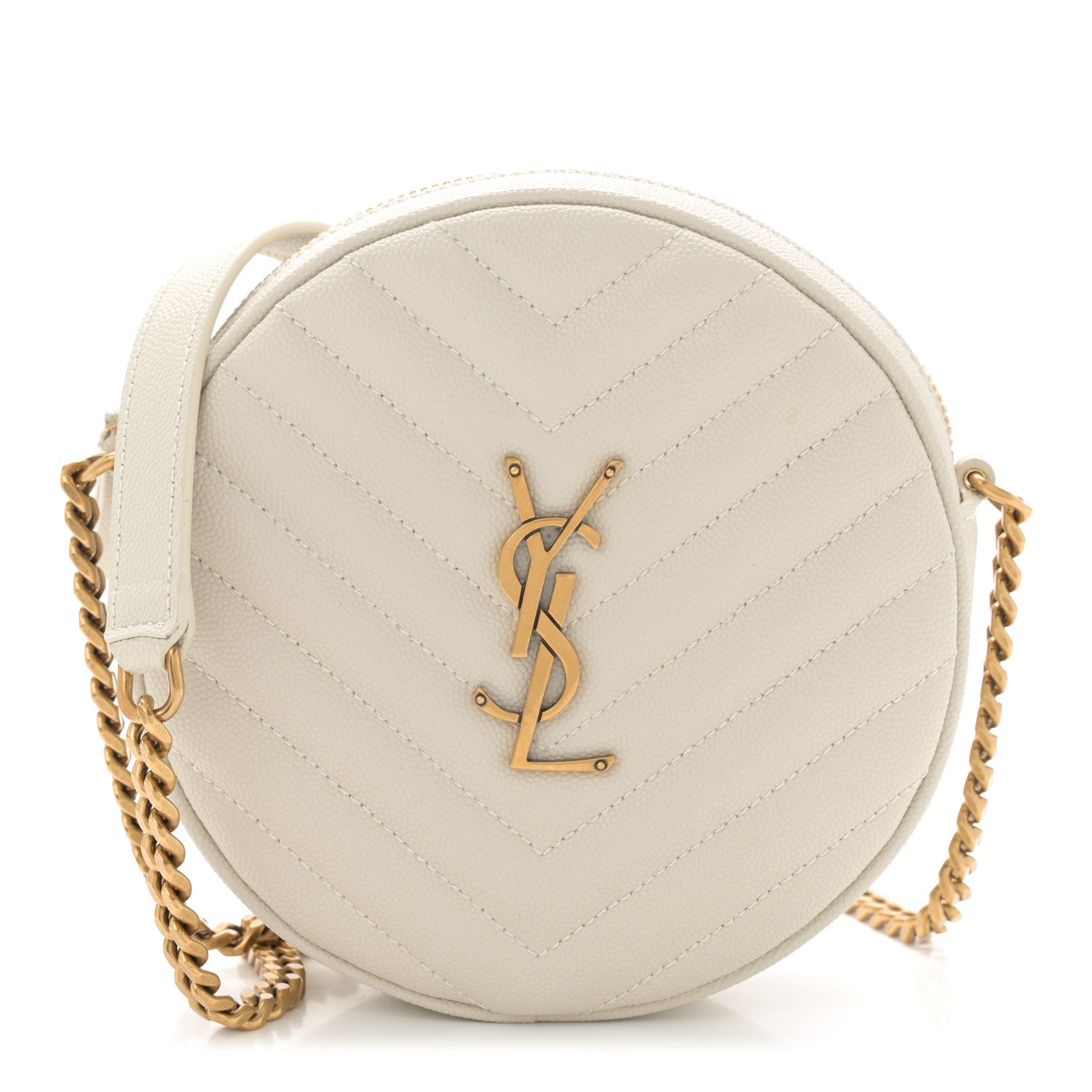 Saint Laurent Grain De Poudre Matelasse Chevron Quilted Round Vinyle Camera Bag Crema Soft 1 of 10