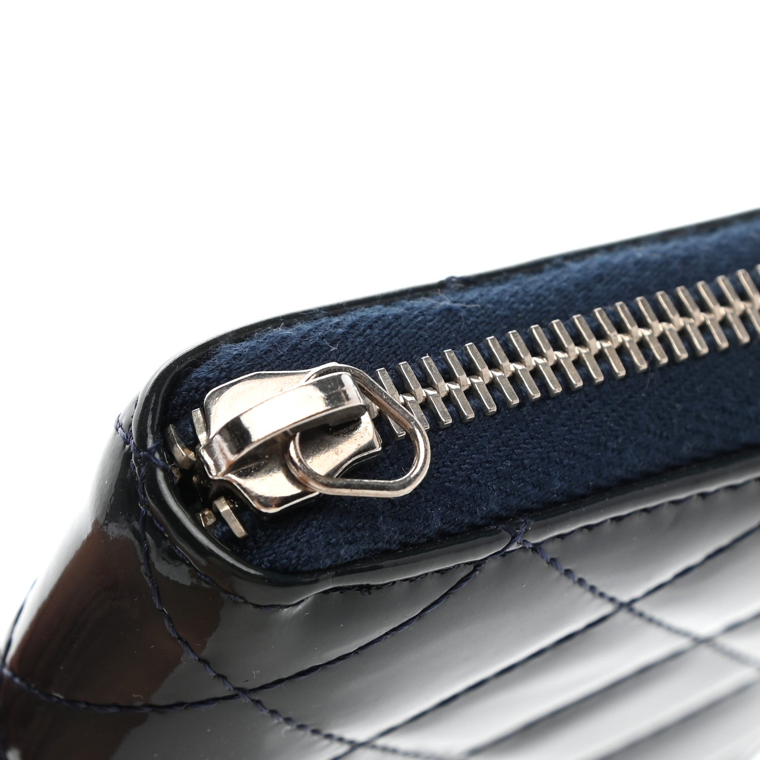 Chanel Patent Calfskin Quilted Large Gusset Zip Around Wallet Blue 9 of 12