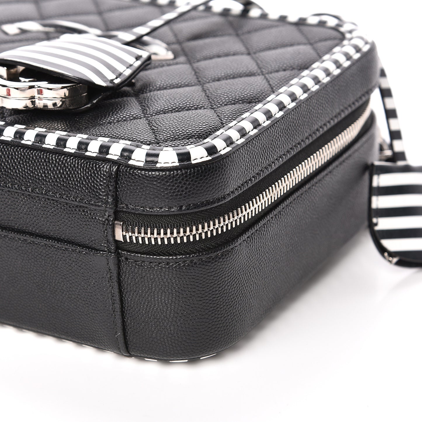Caviar Quilted Striped Medium CC Filigree Vanity Case Black White