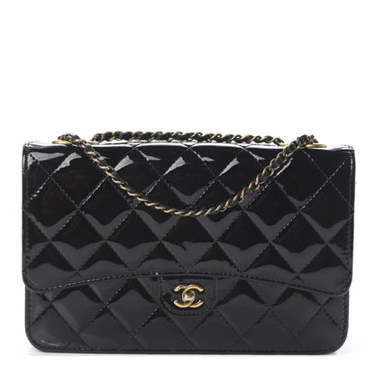 Chanel Patent Goatskin Quilted CC Eyelet Wallet On Chain WOC Black 1 of 9