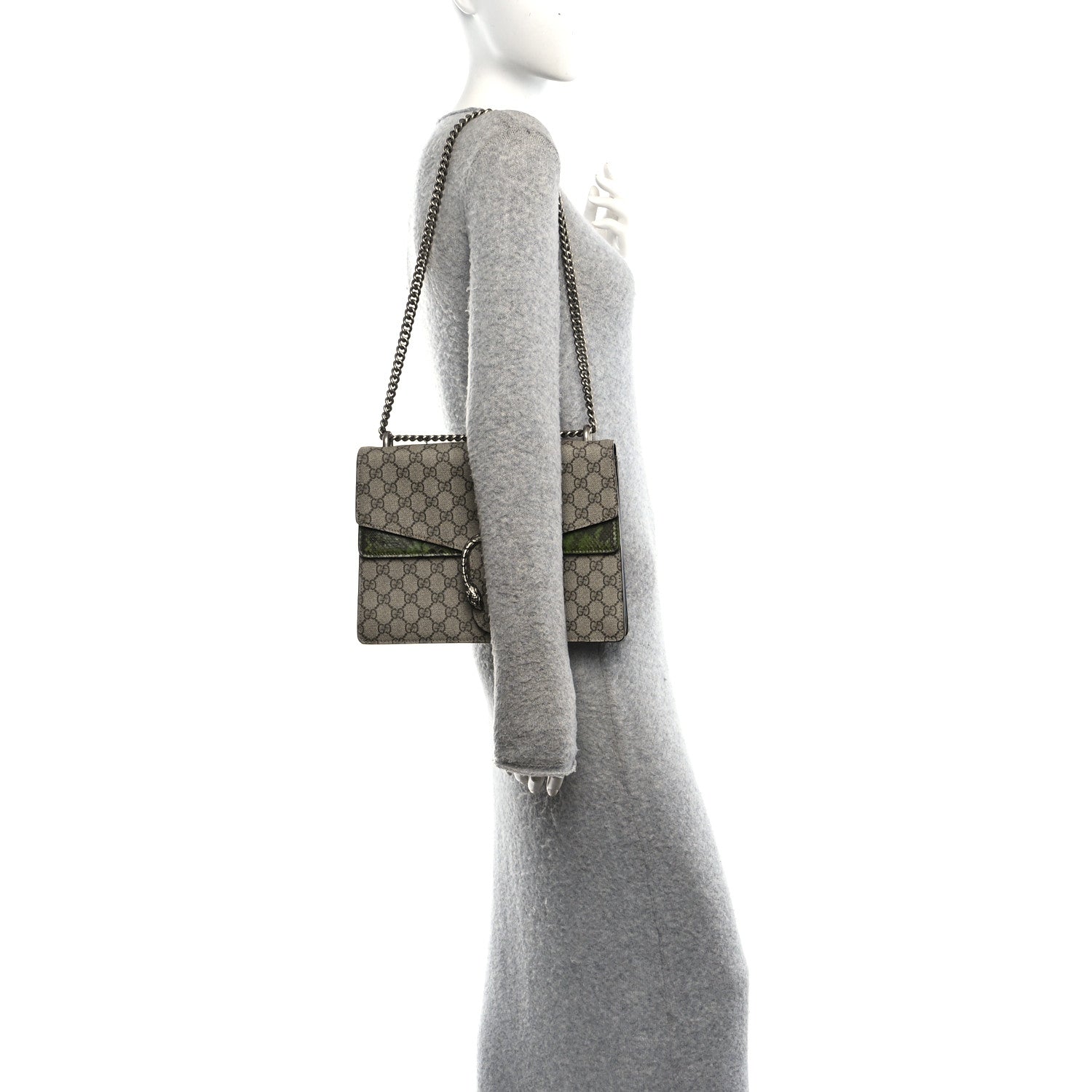 Gucci GG Supreme Monogram Snakeskin Medium Dionysus Shoulder Bag Green 2 of 10