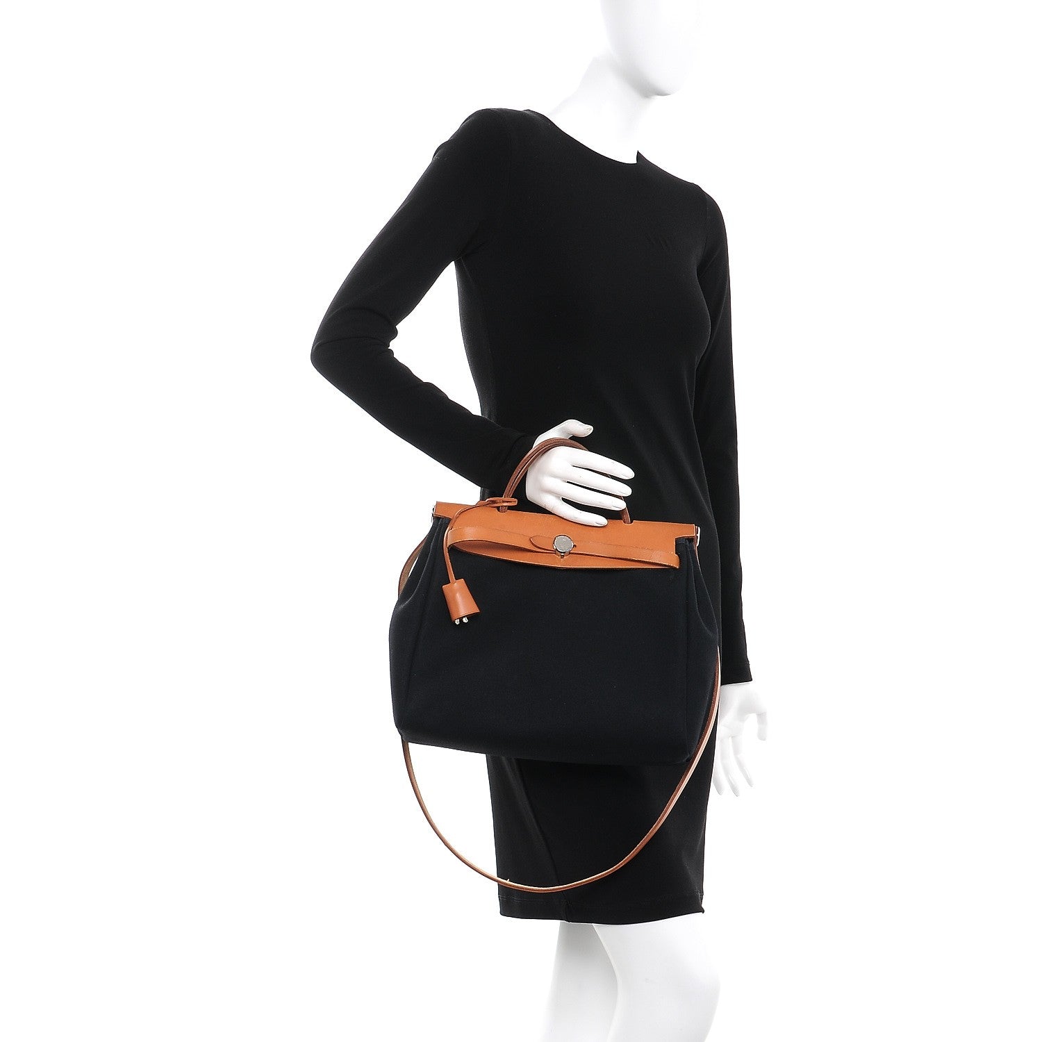 Hermes Toile Vache Calfskin Herbag 30 PM Black Natural 3 of 21