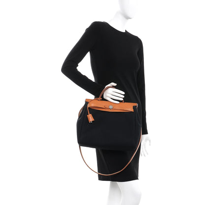 Hermes Toile Vache Calfskin Herbag 30 PM Black Natural 3 of 21