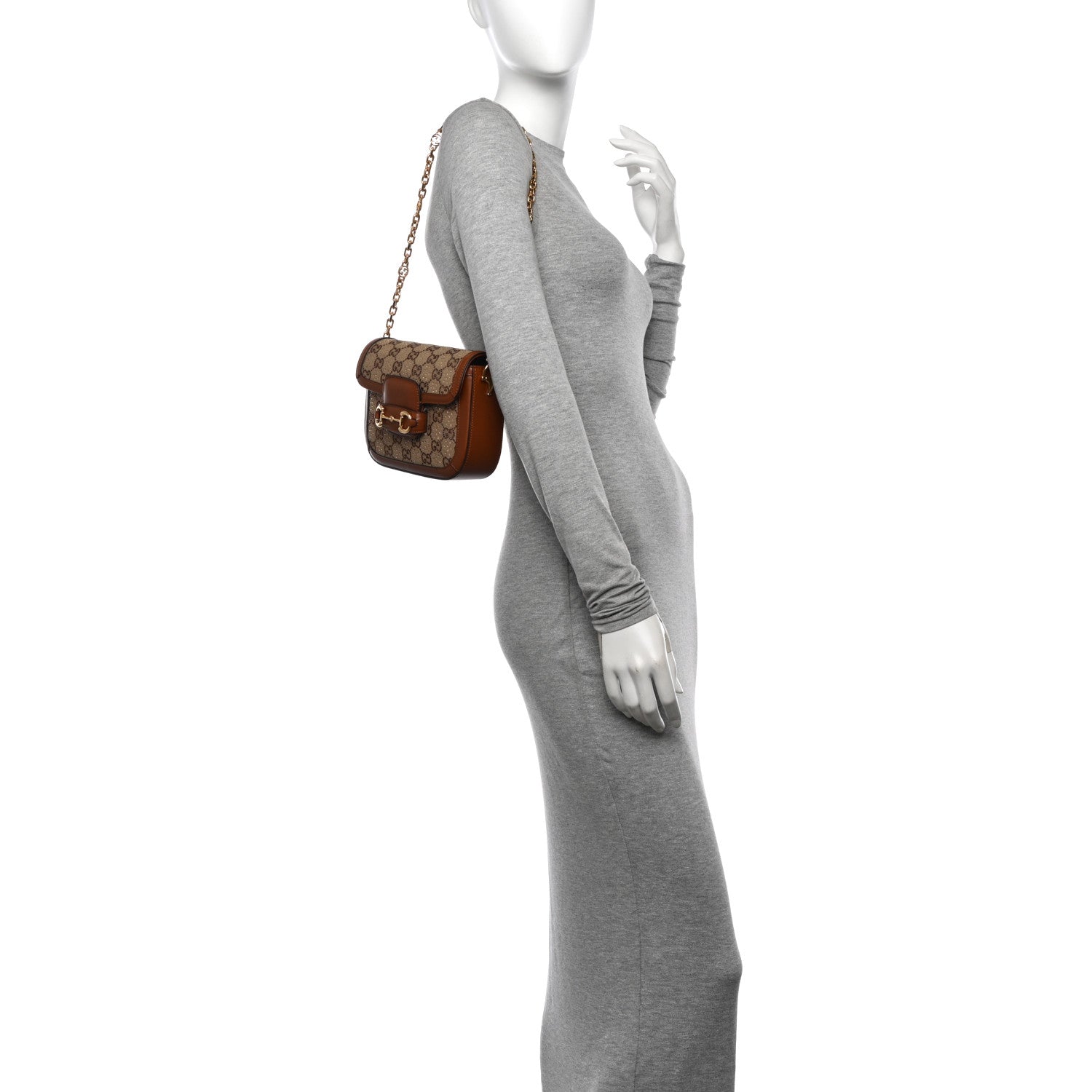 Gucci New Canvas Charisma Calfskin Crystal GG Monogram Mini Horsebit 1955 Shoulder Bag Camel Ebony 2 of 10