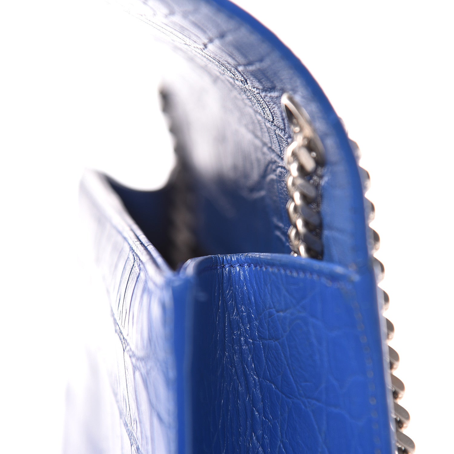 Saint Laurent Calfskin Crocodile Embossed Medium Classic Monogram Kate Tassel Satchel Bleu Majorelle 12 of 23