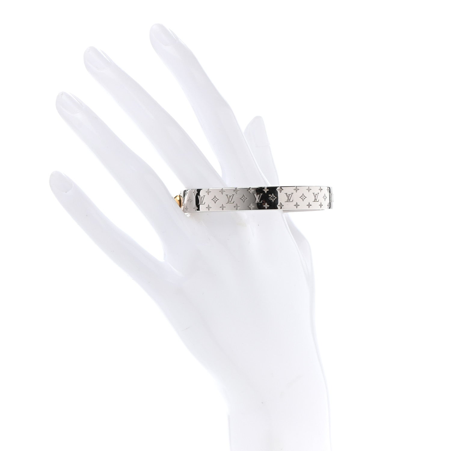Louis Vuitton Brass Palladium Plated Nanogram Cuff S Silver 2 of 6