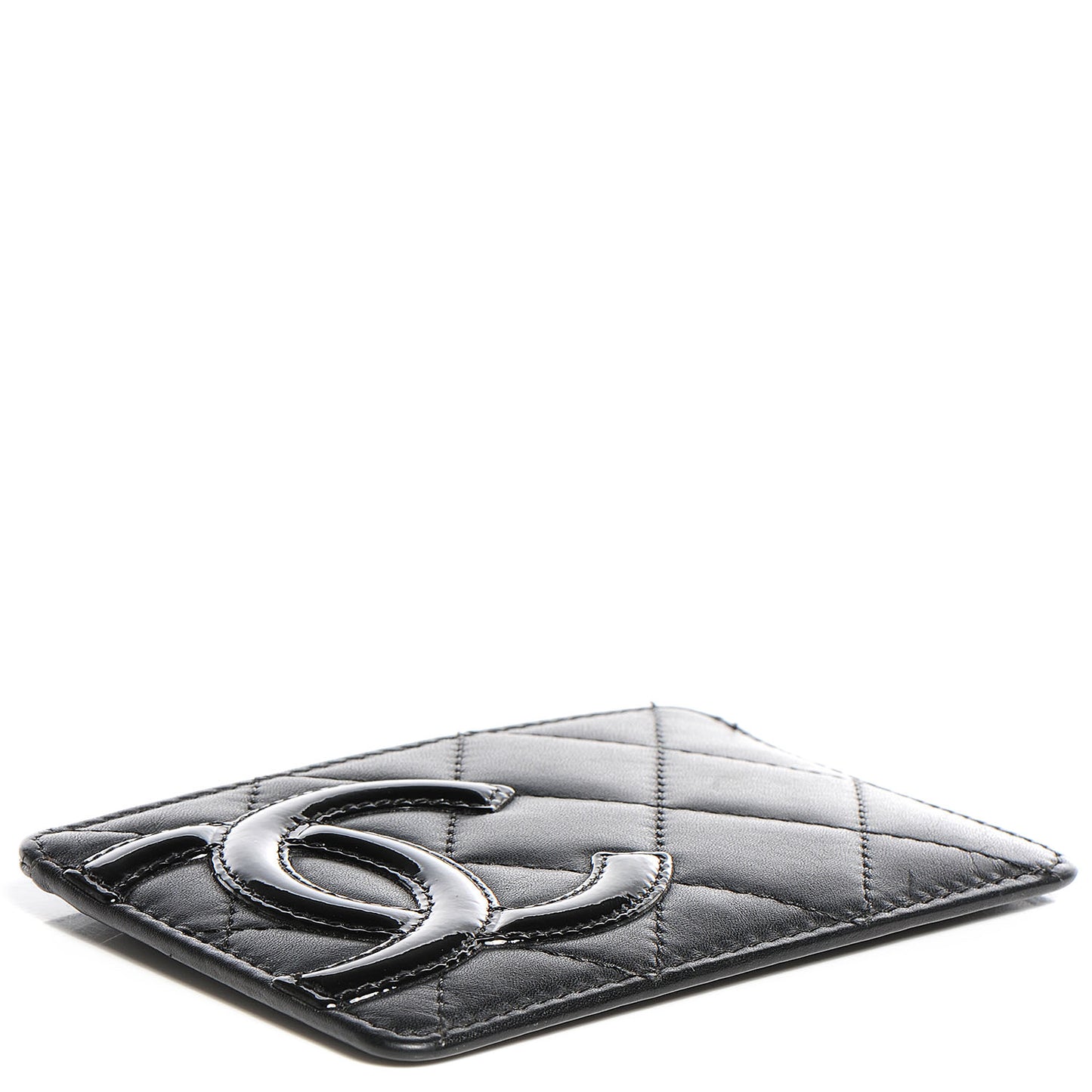 Calfskin Quilted Cambon Card Case Black