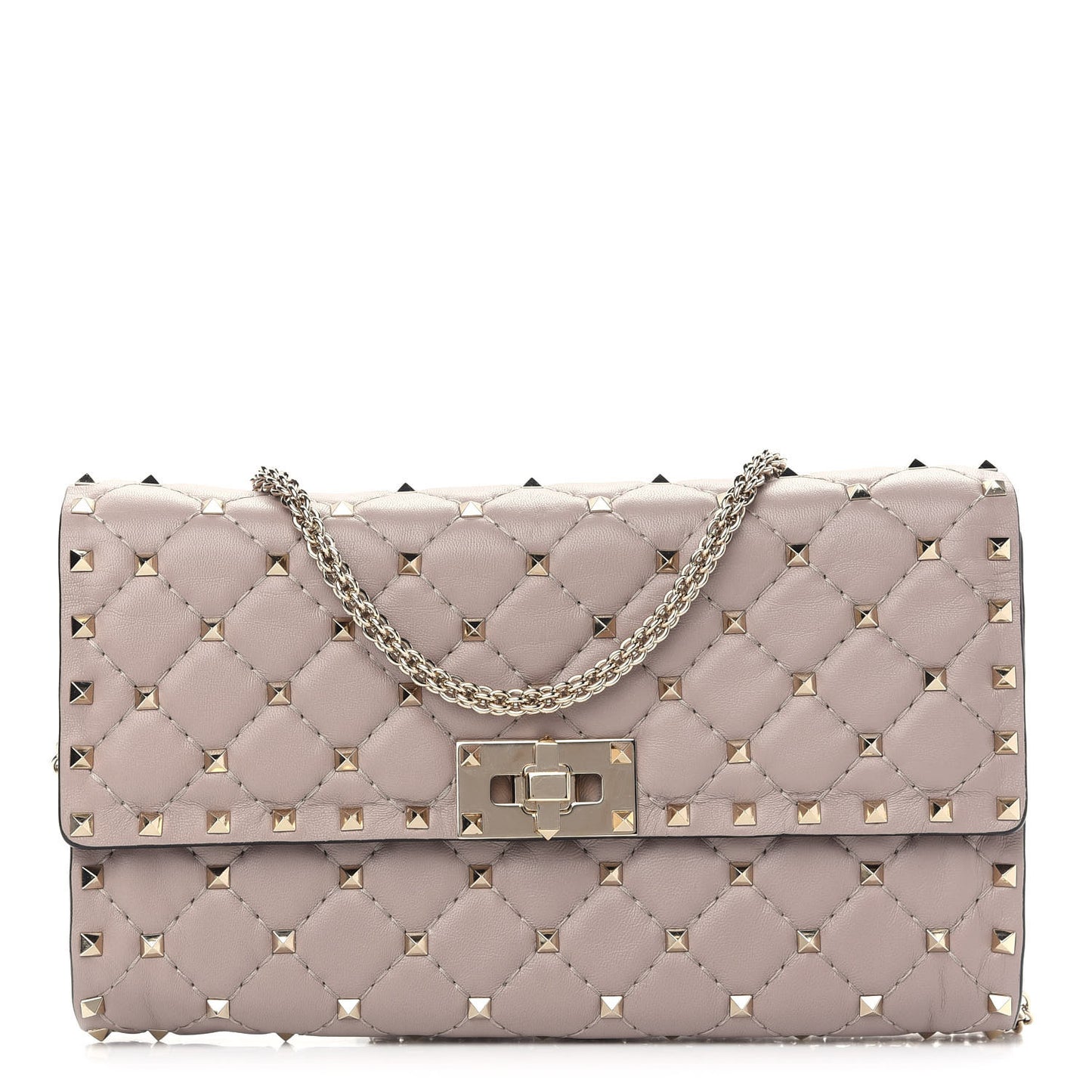 Lambskin Rockstud Spike Wallet on Chain Poudre