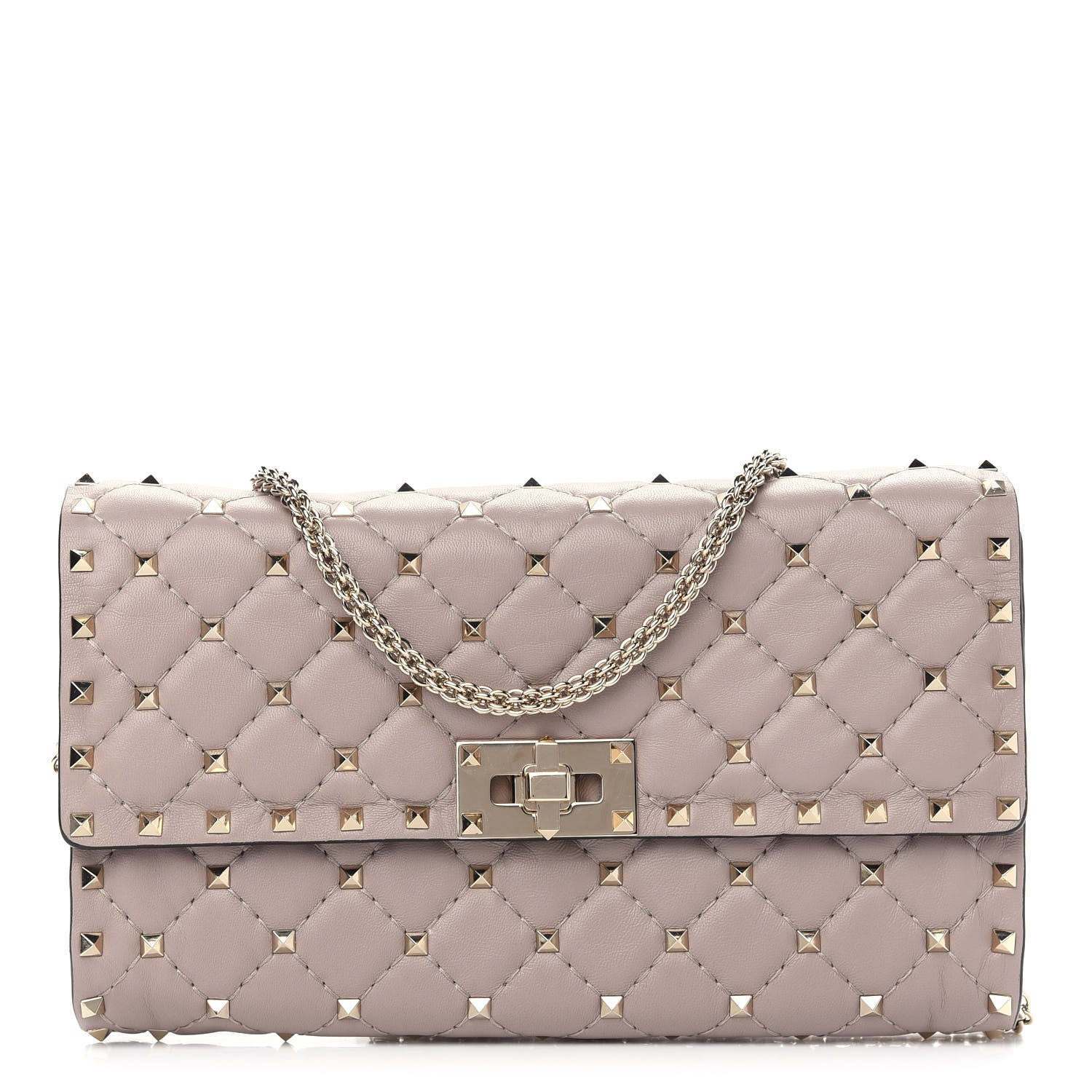 Valentino Garavani Lambskin Rockstud Spike Wallet on Chain Poudre 1 of 8