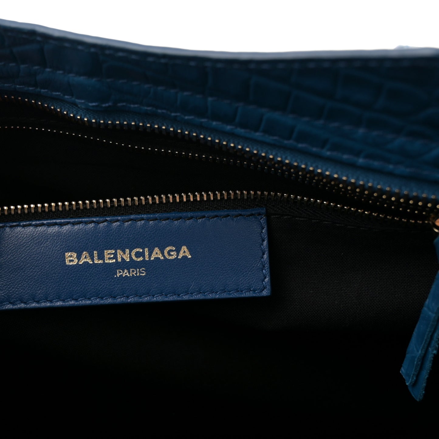 Calfskin Crocodile Embossed Classic Silver Hardware City Bleu Marine