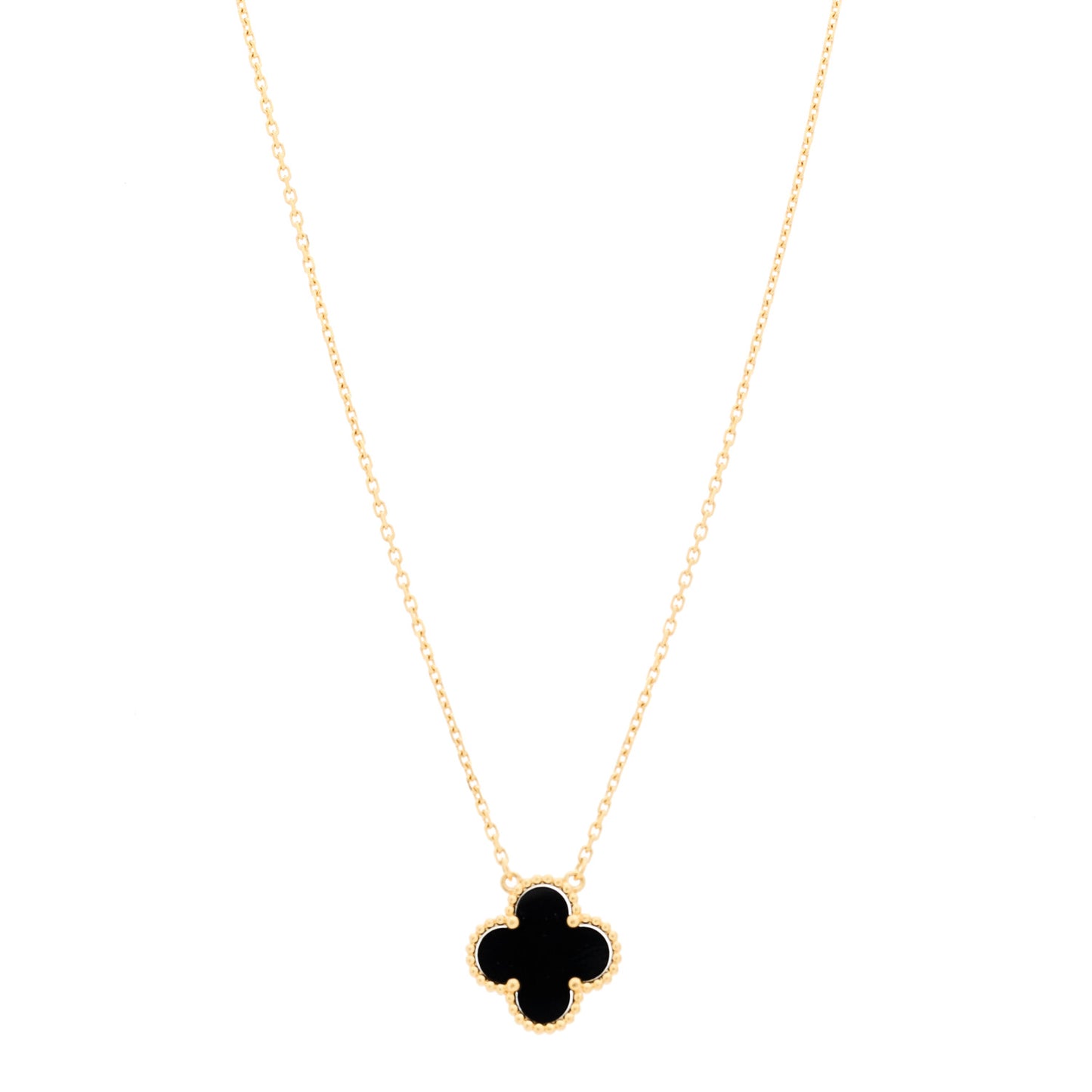18K Yellow Gold Black Onyx Vintage Alhambra Pendant Necklace