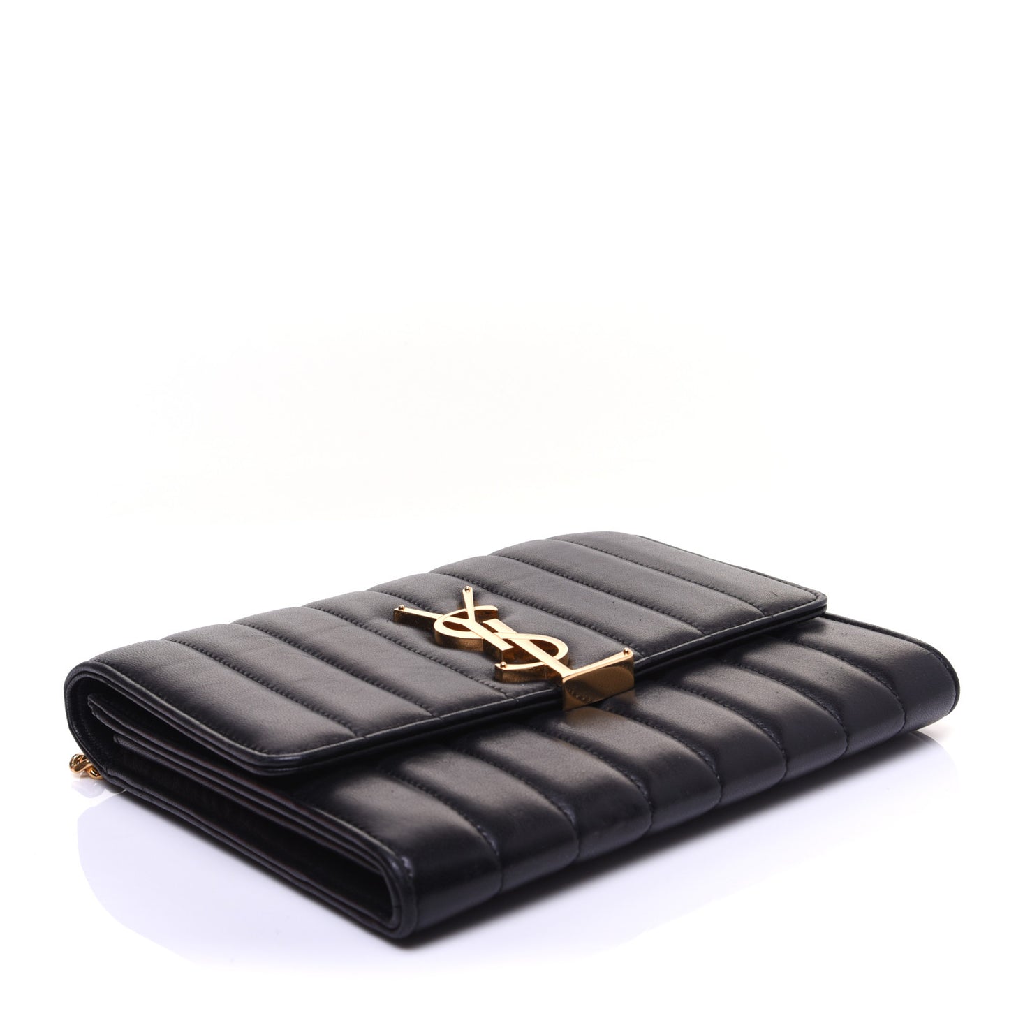 Lambskin Matelasse Monogram Vicky Chain Wallet Black