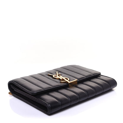Saint Laurent Lambskin Matelasse Monogram Vicky Chain Wallet Black 4 of 13