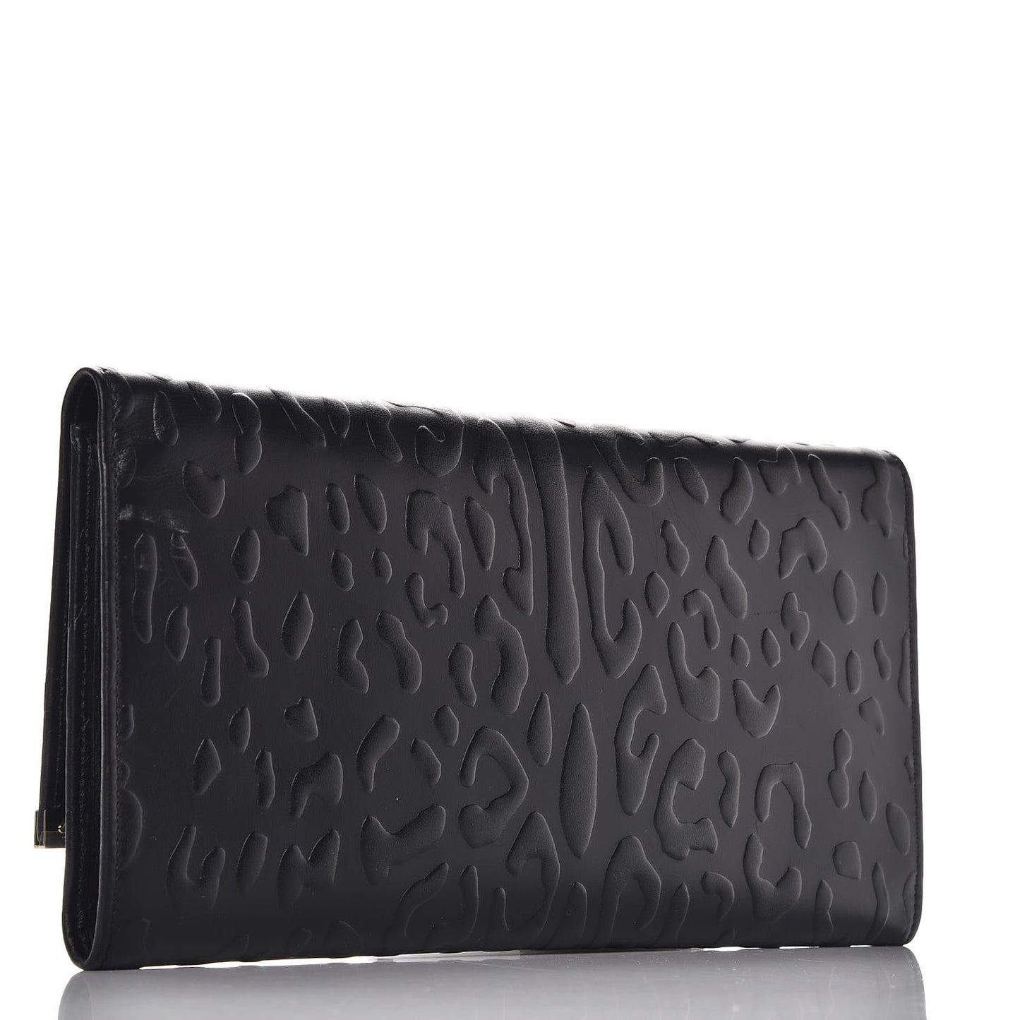 Calfskin Leopard Embossed Maia Clutch Black