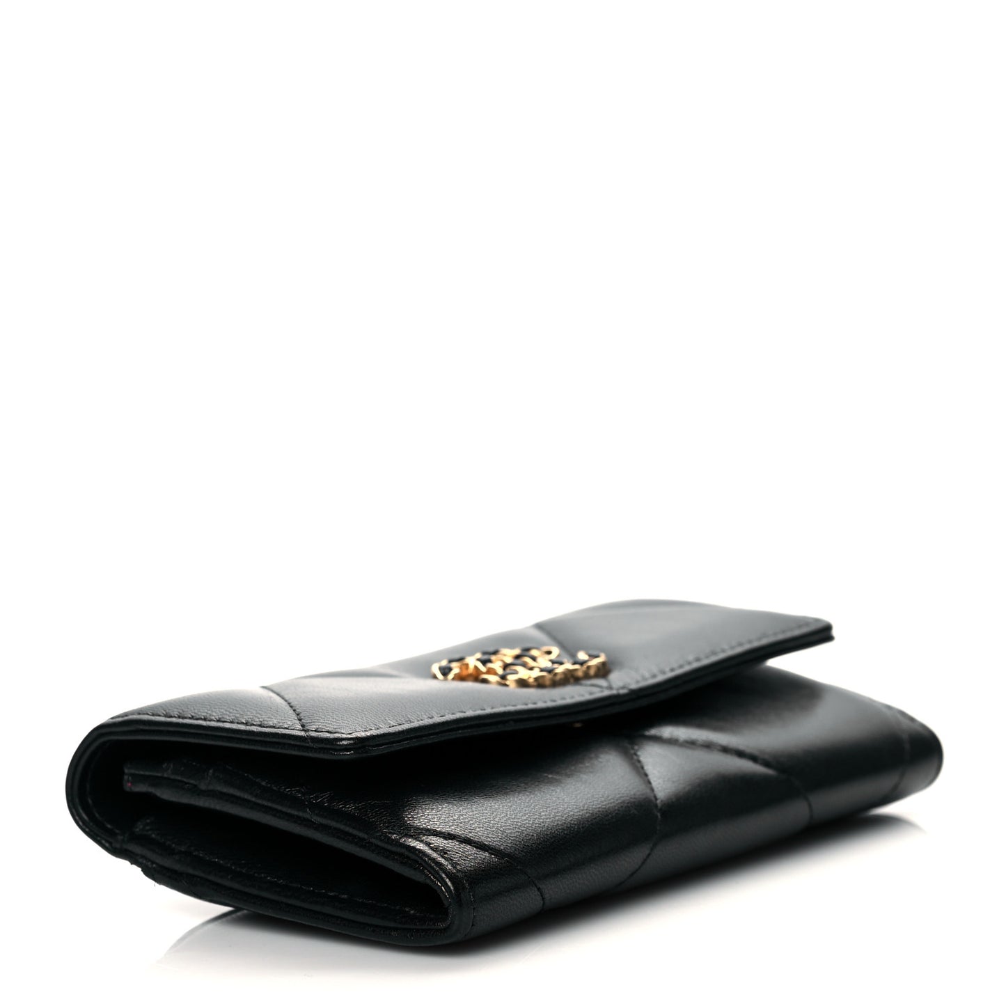 Lambskin Quilted Chanel 19 Flap Wallet Black