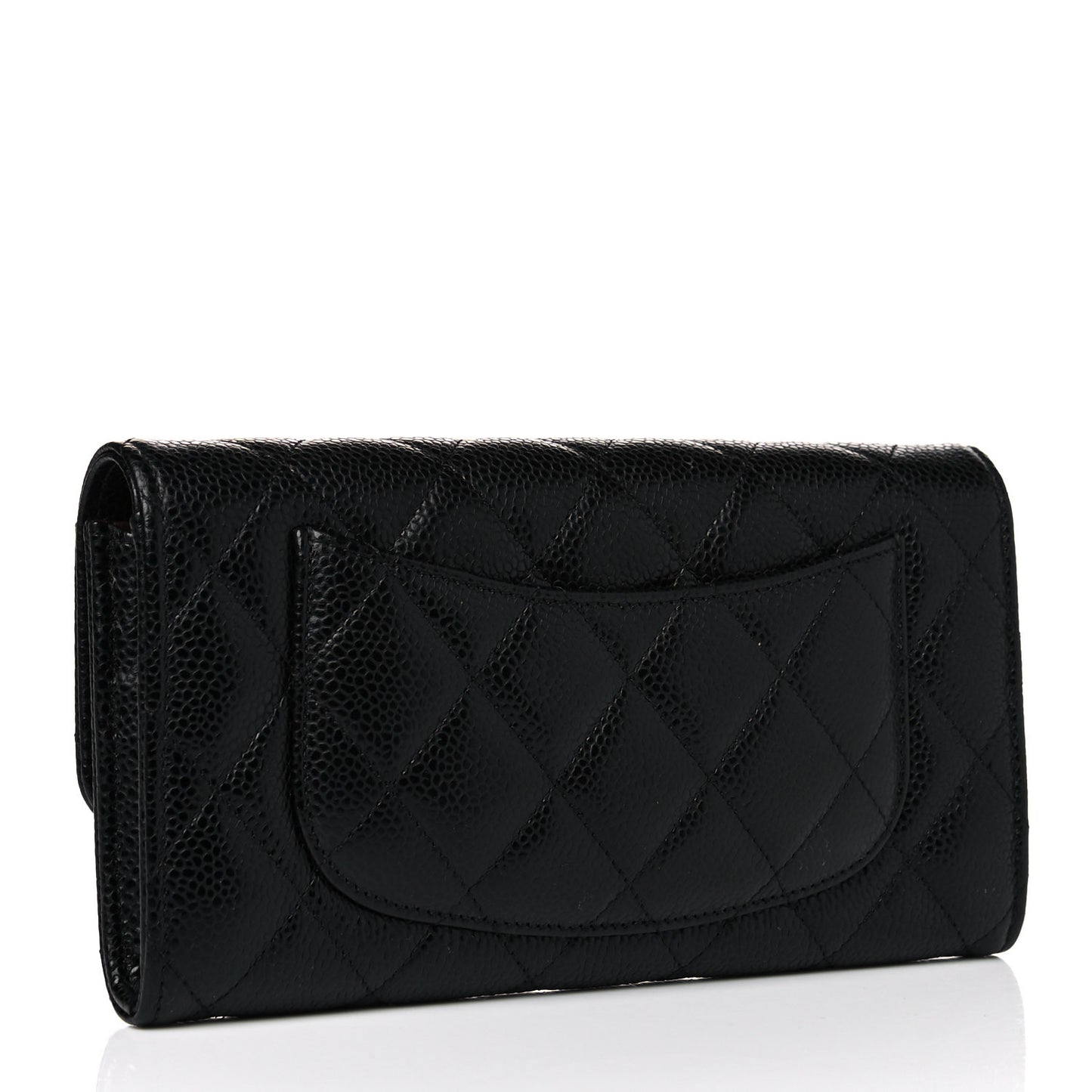 Caviar Quilted Large Gusset Flap Wallet Black