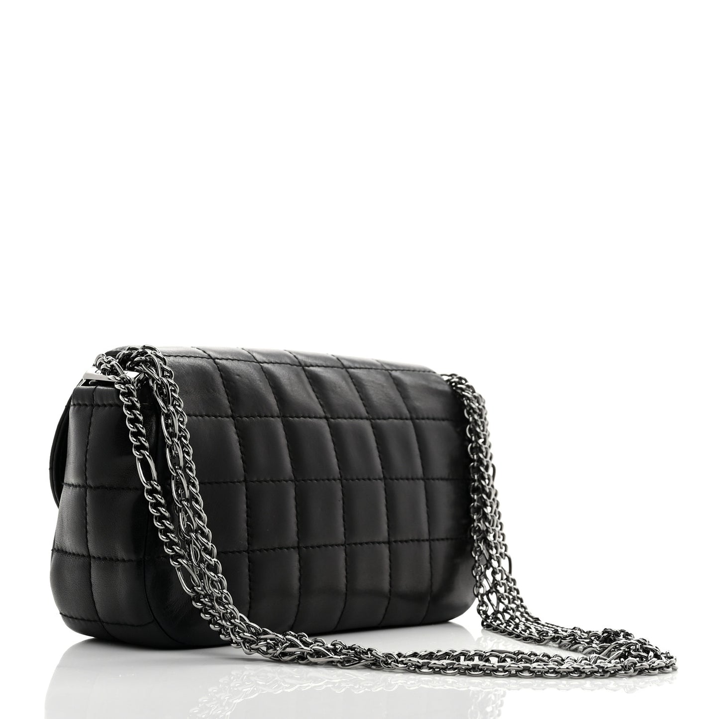 Lambskin Chocolate Bar Quilted Lambskin 4 Chain Flap Black