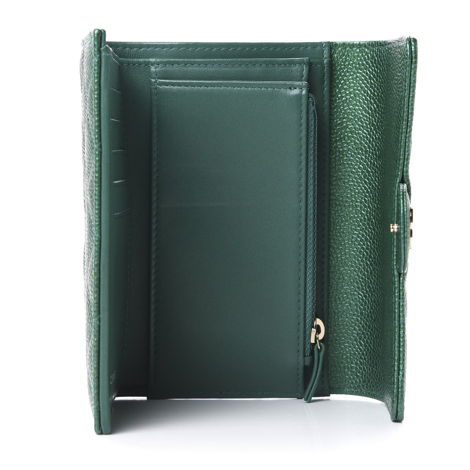 Chanel Metallic Caviar Quilted Medium Flap Wallet Green 4 of 10