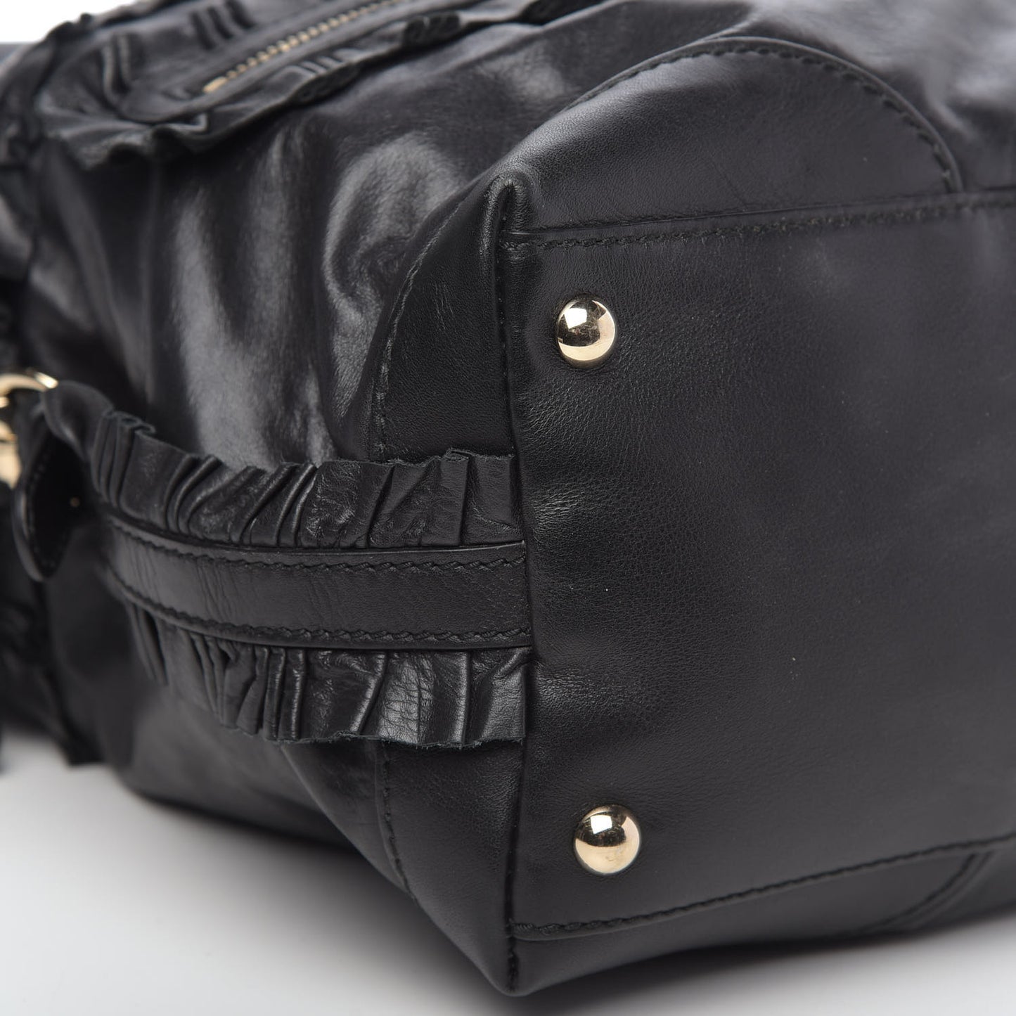 Calfskin Ruffle Medium Sabrina Boston Tote Black