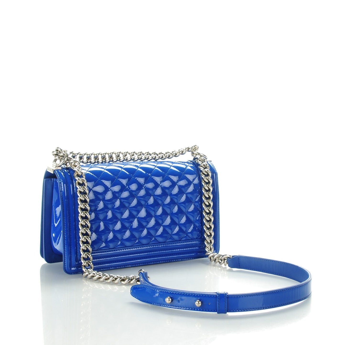 Patent Calfskin Medium Plexiglass Boy Flap Blue