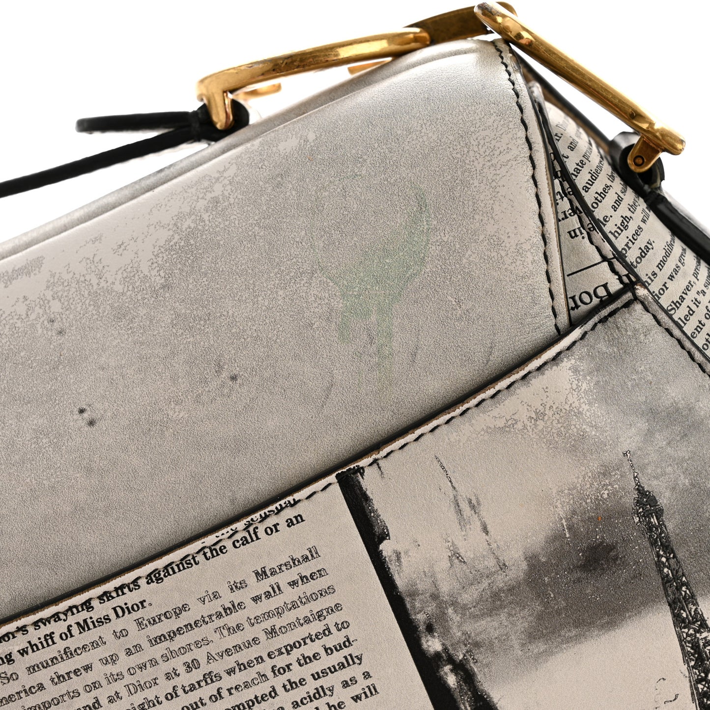 Calfskin Newspaper Printed Saddle Bag Black White