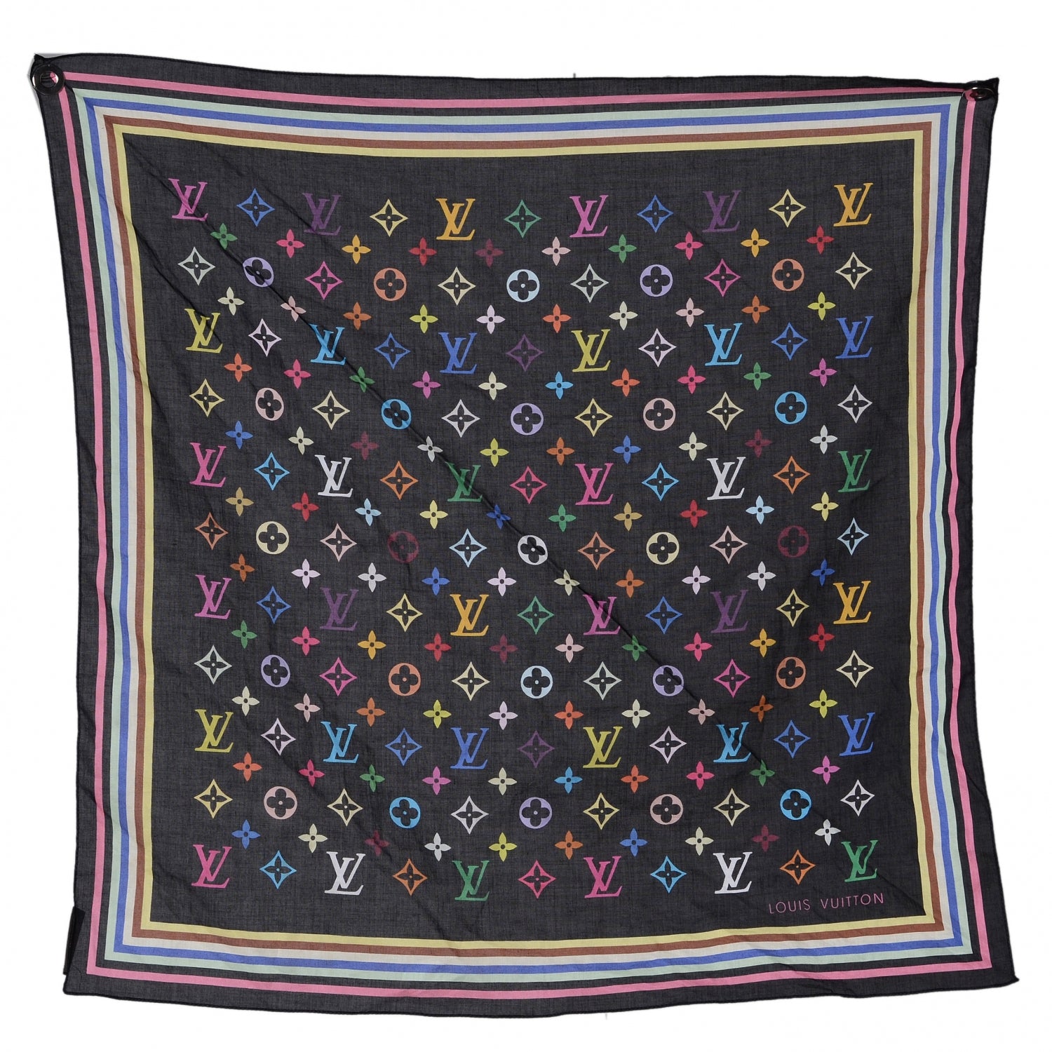 Louis Vuitton Cotton Monogram Multicolor Square Bandana Scarf Black 4 of 6