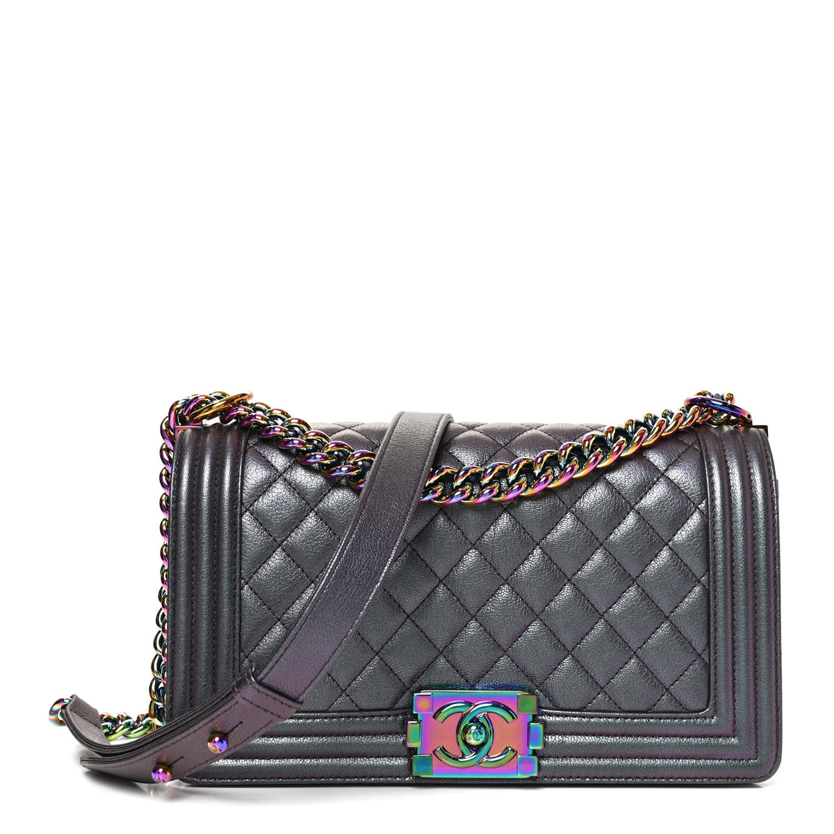 Chanel Iridescent Goatskin Quilted Medium Boy Flap Purple 1 of 11