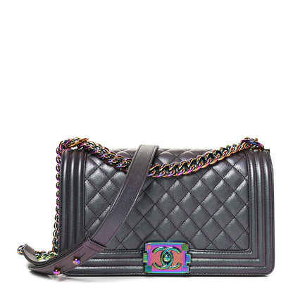 Chanel Iridescent Goatskin Quilted Medium Boy Flap Purple 1 of 11
