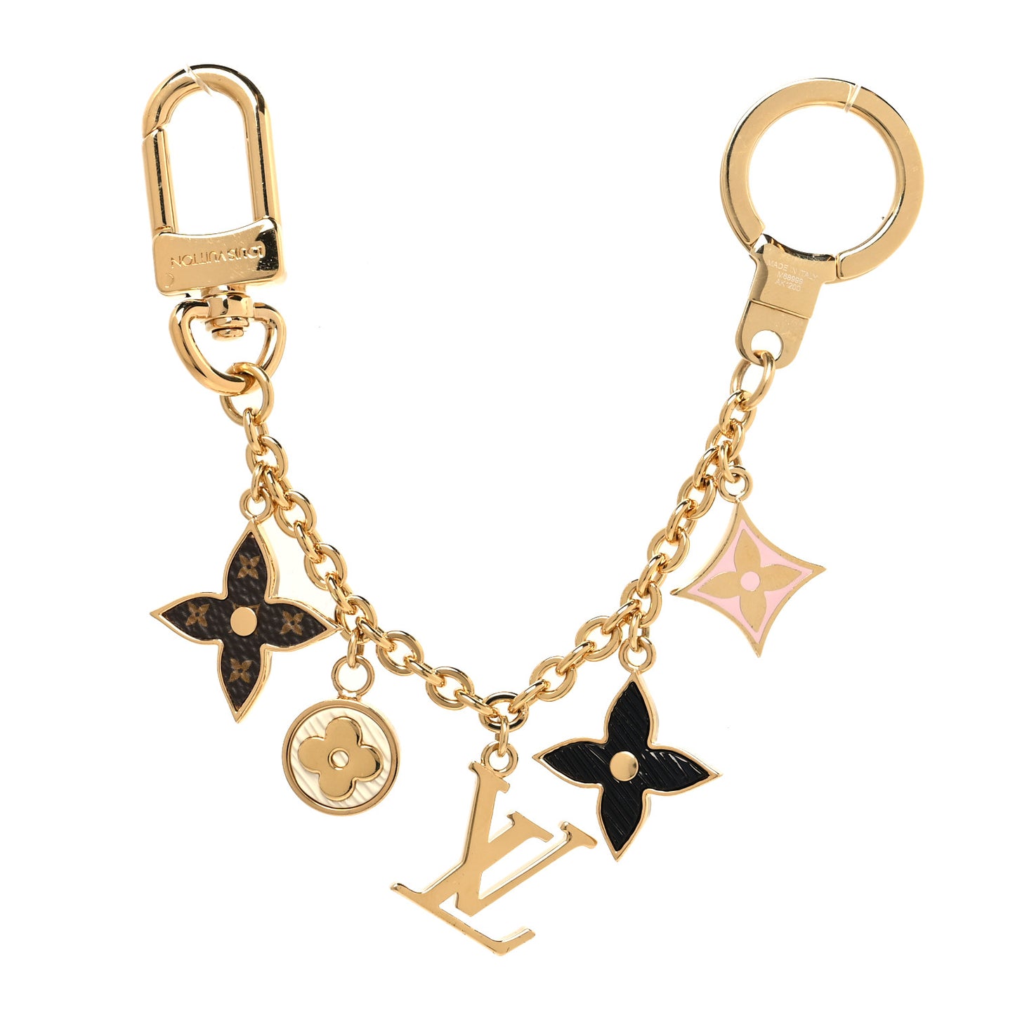 Brass Enamel Fleur De Monogram Bag Charm Chain Gold