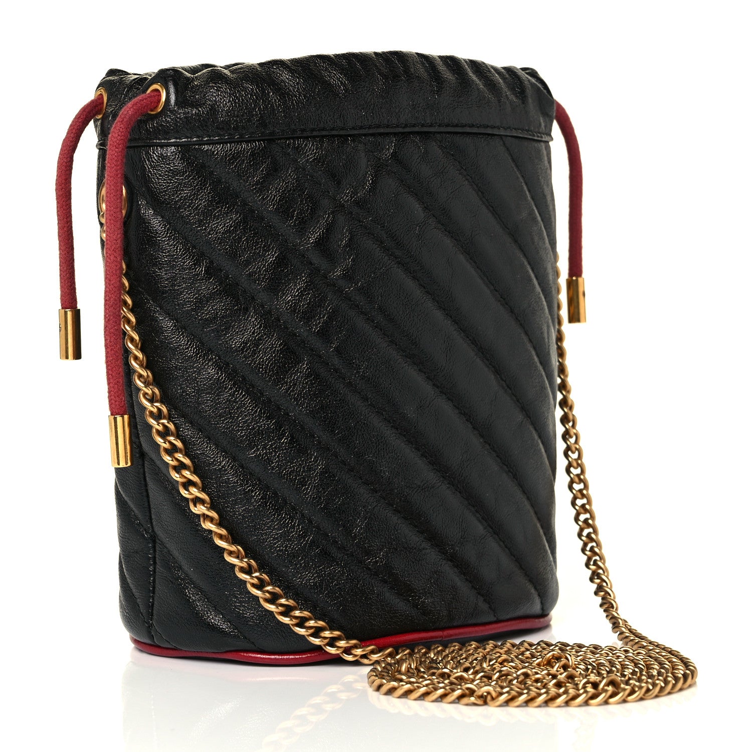 Gucci Vintage Effect Calfskin Matelasse Diagonal Mini Torchon GG Marmont 2.0 Bucket Bag Black Romantic Cherry 4 of 19