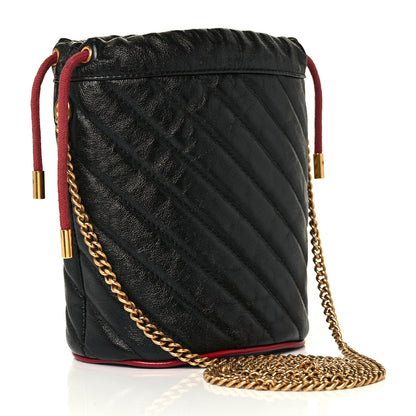 Gucci Vintage Effect Calfskin Matelasse Diagonal Mini Torchon GG Marmont 2.0 Bucket Bag Black Romantic Cherry 4 of 19