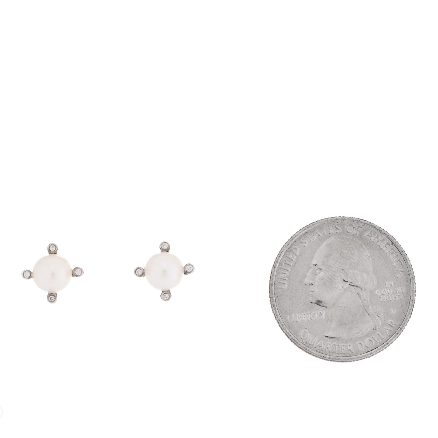 Sterling Silver Diamond Cultured Pearl 6-6.5mm Cable Stud Earrings