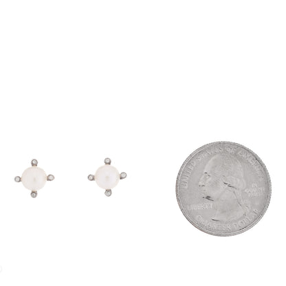 David Yurman Sterling Silver Diamond Cultured Pearl 6-6.5mm Cable Stud Earrings 2 of 5