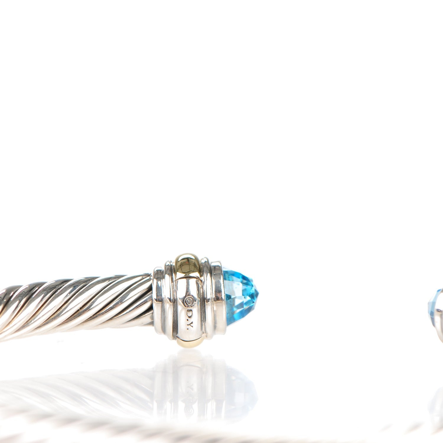 David Yurman Sterling Silver 14K Yellow Gold Blue Topaz 5mm Cable Classics Bracelet 4 of 6