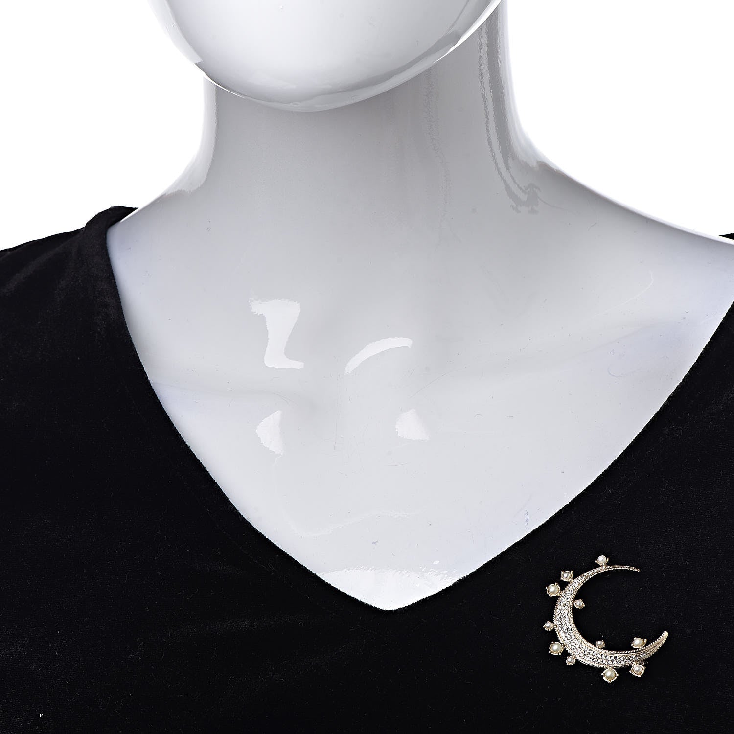 Chanel Crystal Pearl Dubai CC Moon Brooch Gold 2 of 4