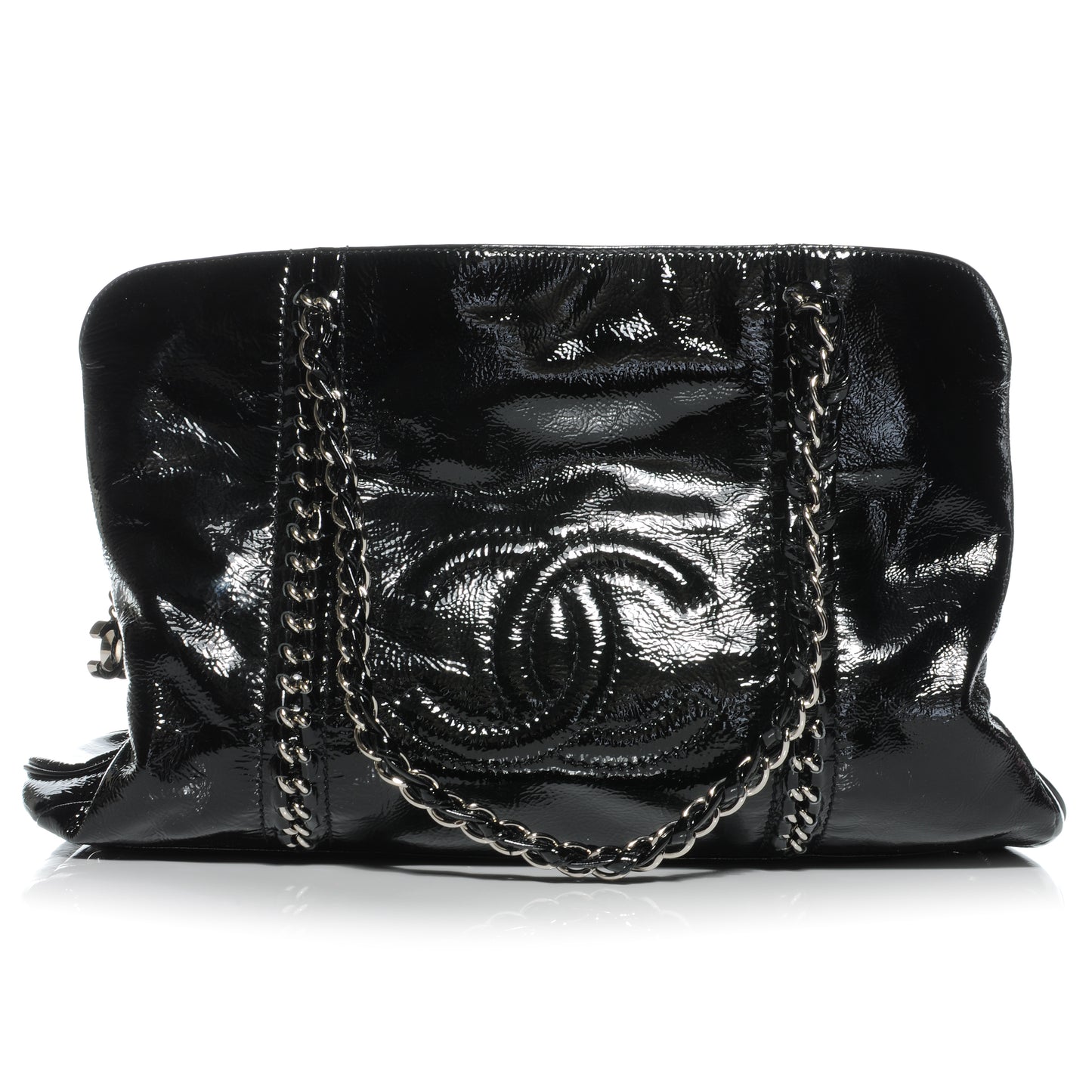 Patent Calfskin Large Luxe Ligne Tote Black