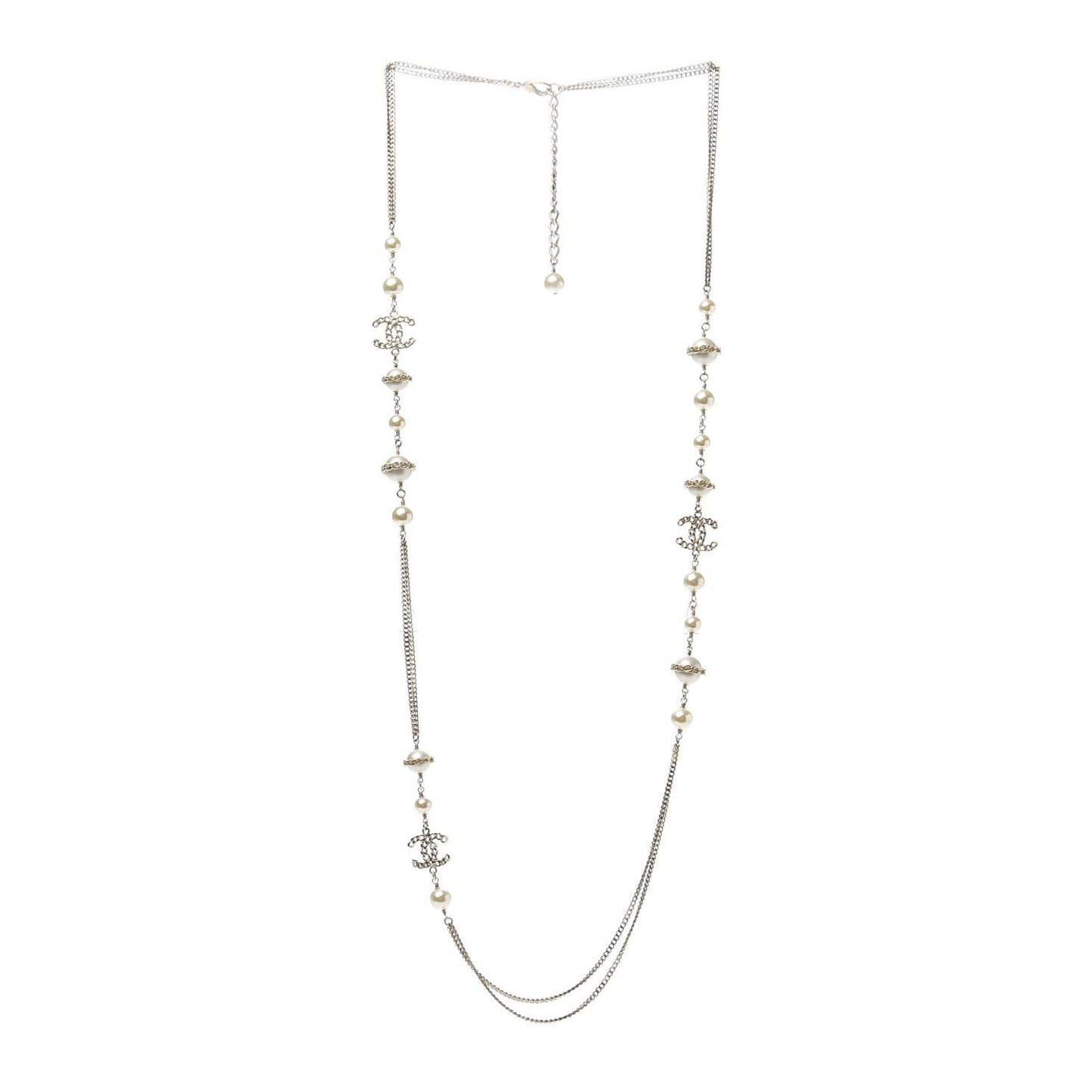 Pearl Chain CC Multi Strand Necklace Gold