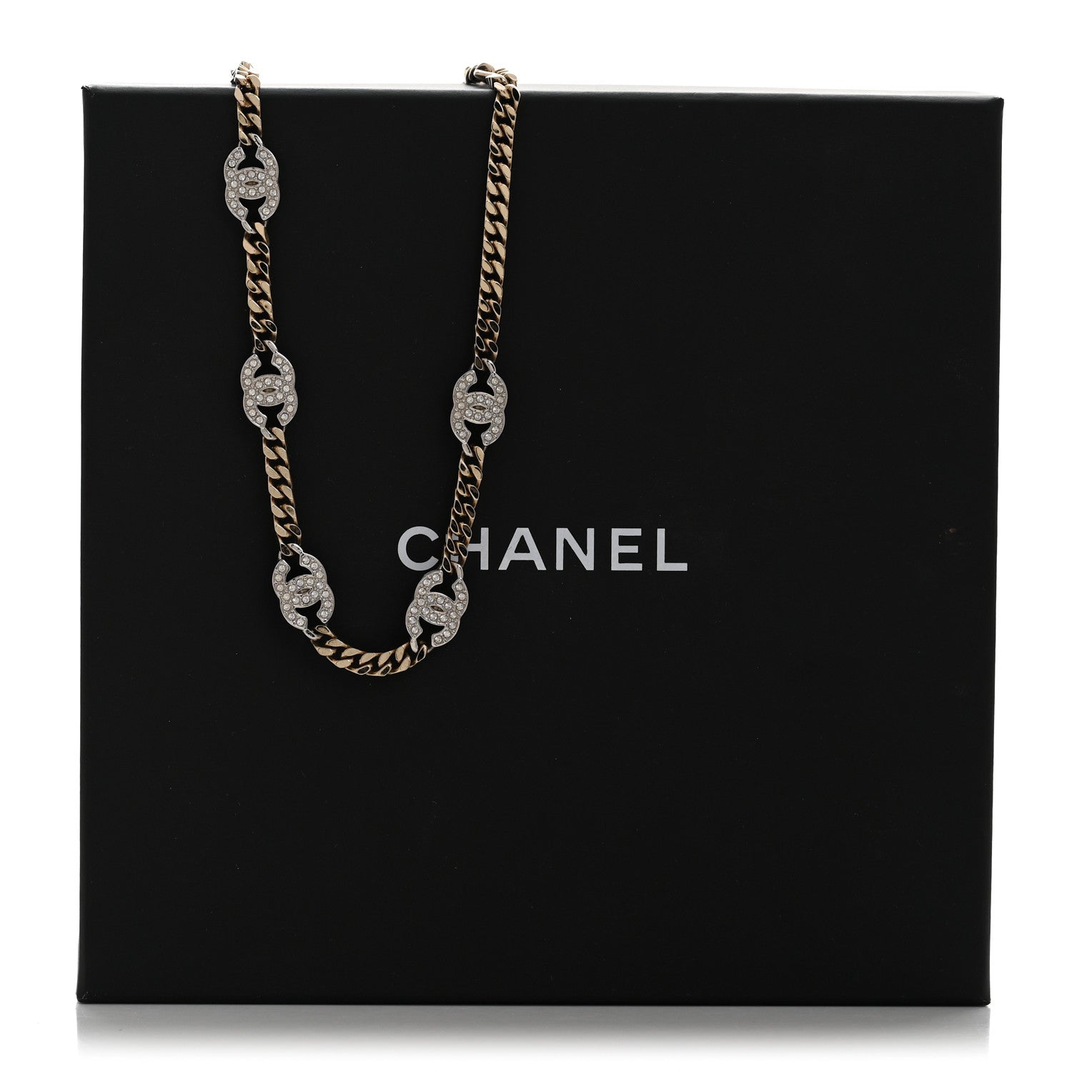 Chanel Crystal Chain CC Link Choker Gold Silver 6 of 6