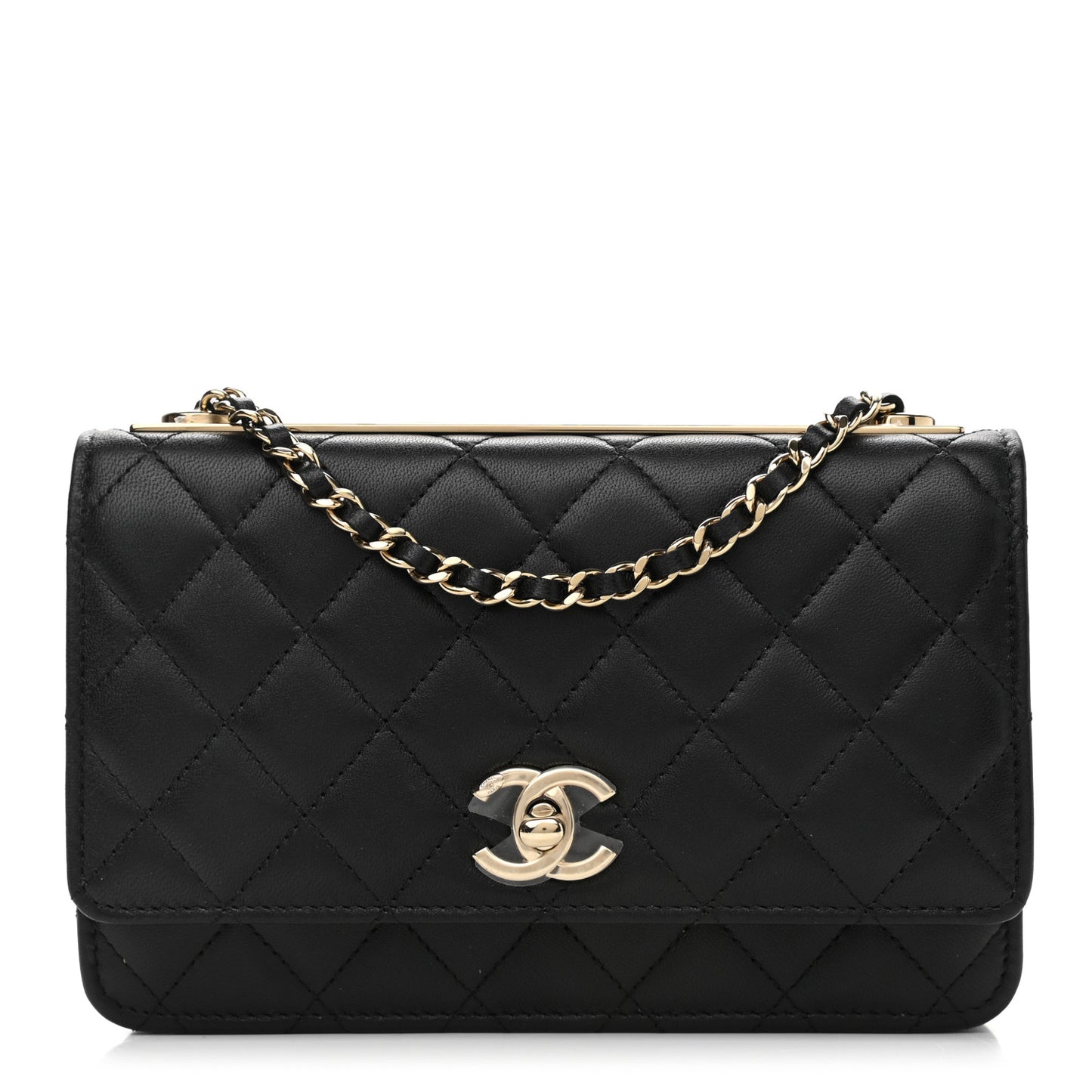 Lambskin Quilted Trendy CC Wallet On Chain WOC Black