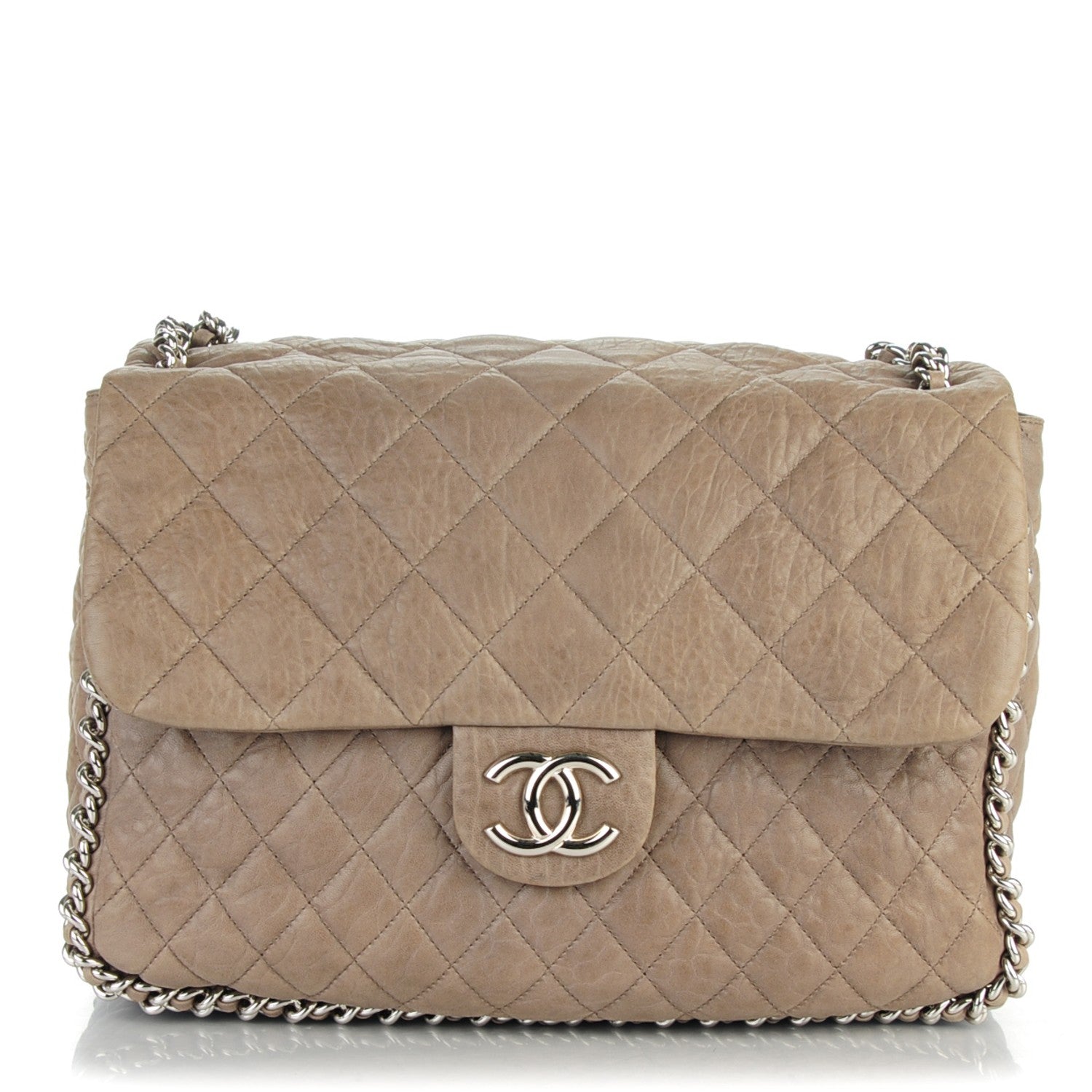 Chanel Washed Lambskin Quilted Chain Around Maxi Flap Taupe 1 of 7